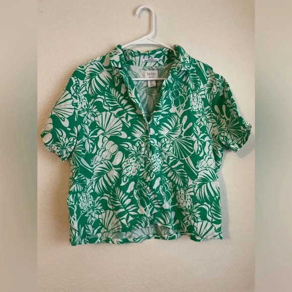 Nicole Miller Green and White Collar Button Down Shirt 100% linen size M - Picture 7 of 8